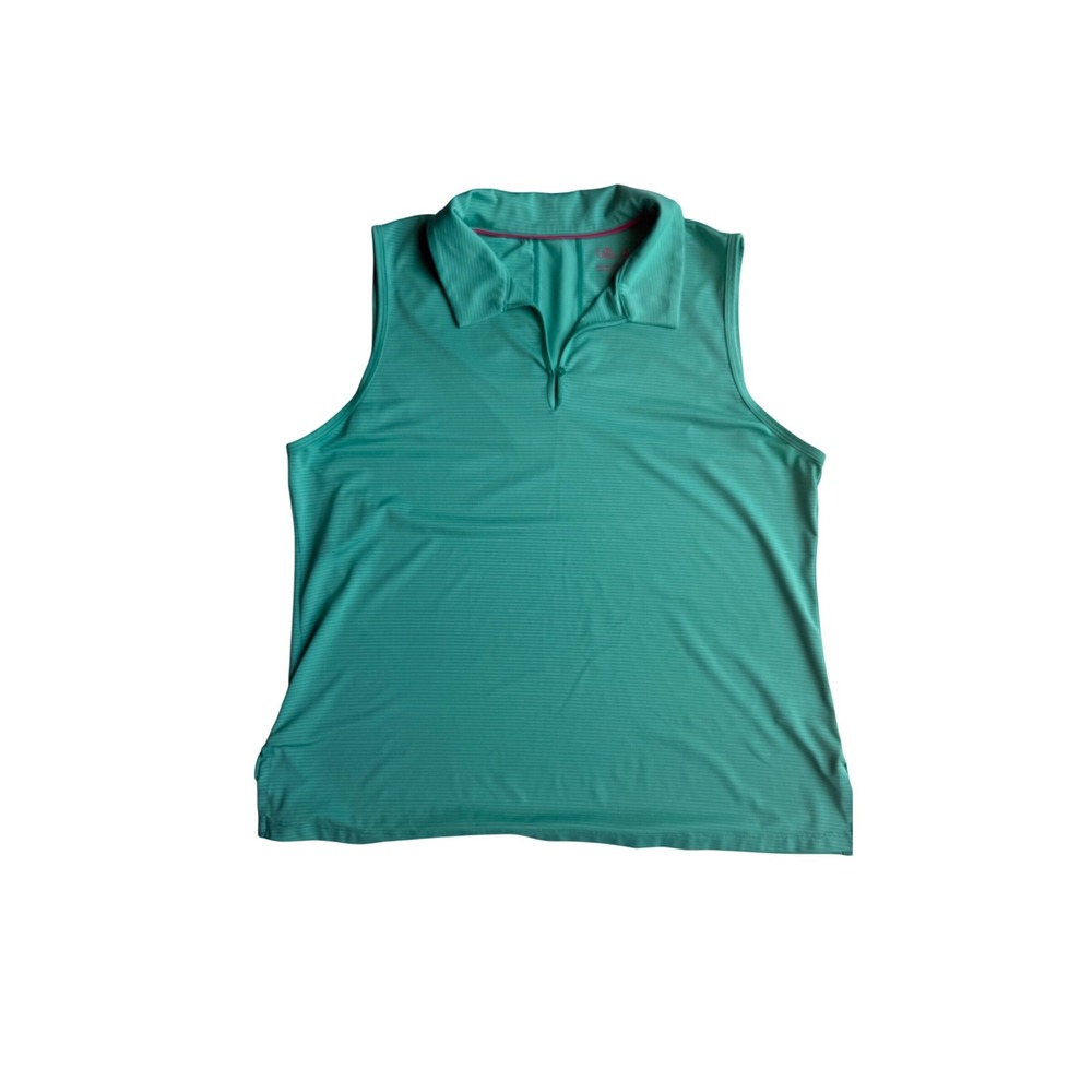Lillie Green Womens Sleeveless Golf Polo Shirt Teal Striped XL